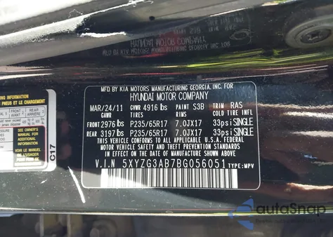 2011 Hyundai Santa Fe Gls from USA, damaged, VIN 5XYZG3AB7BG056051